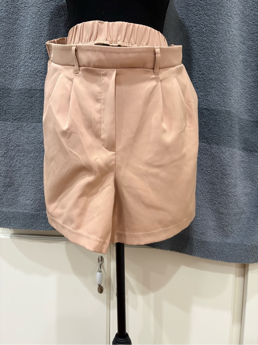 High-Waist Paperbag Shorts in Blush Pink